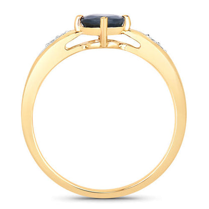 0.89 Carat Genuine Blue Sapphire and White Diamond 10K Yellow Gold Ring