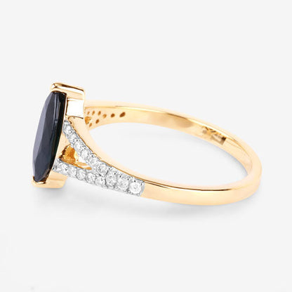 1.50 Carat Genuine Blue Sapphire and White Diamond 14K Yellow Gold Ring