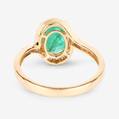 1.92 Carat Genuine Zambian Emerald and White Diamond 14K Yellow Gold Ring
