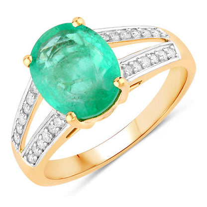 2.29 Carat Genuine Zambian Emerald and White Diamond 14K Yellow Gold Ring