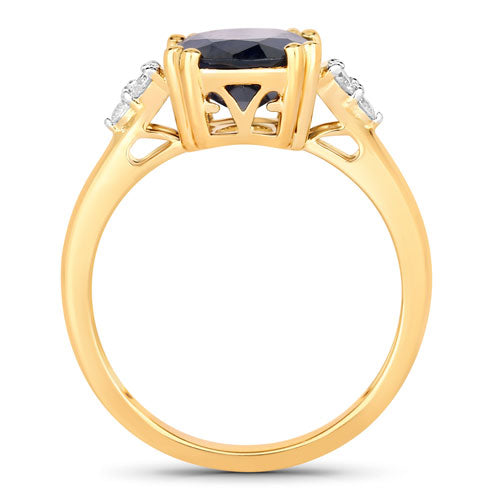 4.50 Carat Genuine Blue Sapphire and White Diamond 14K Yellow Gold Ring