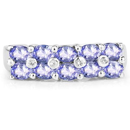 1.76 Carat Genuine Tanzanite and White Sapphire .925 Sterling Silver Ring