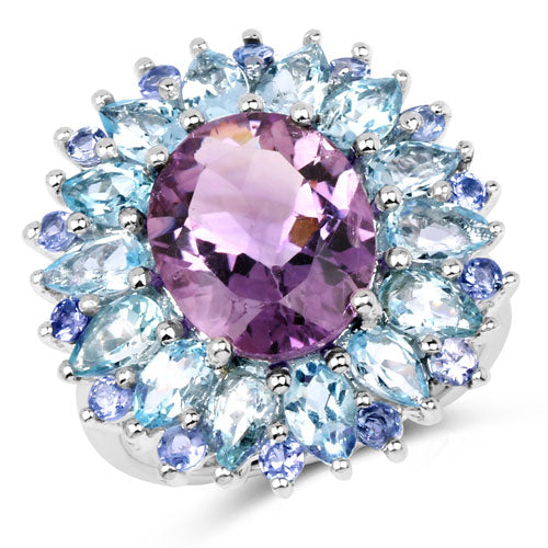 "7.79 Carat Genuine Amethyst, Blue Topaz and Tanzanite .925 Sterling Silver Ring