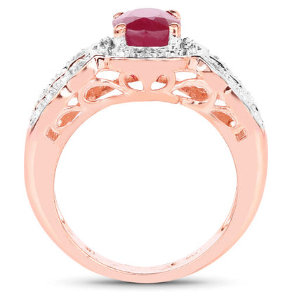14K Rose Gold Plated 1.67 Carat Glass Filled Ruby and White Topaz .925 Sterling Silver Ring