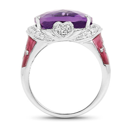 8.86 Carat Genuine Amethyst & White Topaz .925 Sterling Silver Ring