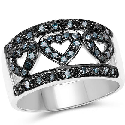 0.32 Carat Genuine Blue Diamond .925 Sterling Silver Ring