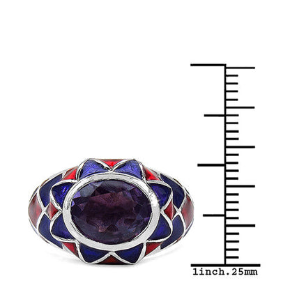 2.16 Carat Genuine Amethyst & White Diamond .925 Sterling Silver Ring