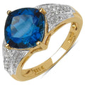18K Yellow Gold Plated 3.83 Carat Genuine London Blue Topaz & White Topaz .925 Sterling Silver Ring