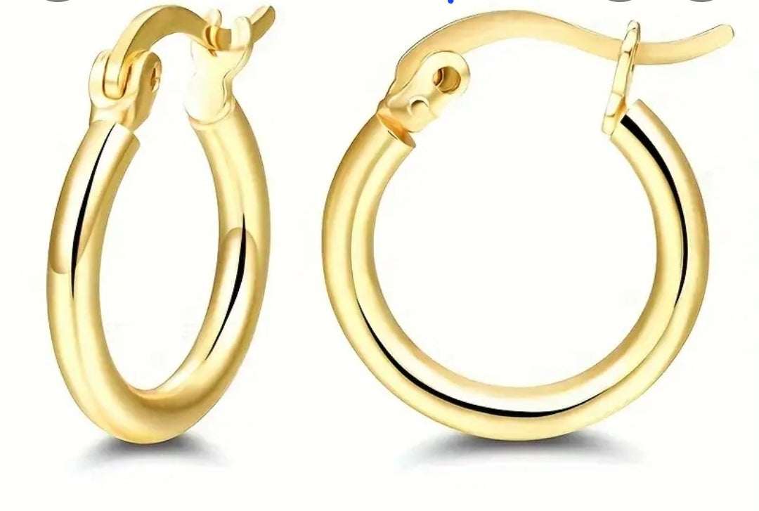 Versatile Shine: 12mm 14K Gold-Plated Party & Daily Hoops