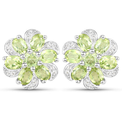8.04 Carat Genuine Peridot and White Topaz .925 Sterling Silver 3 Piece Jewelry Set (Ring, Earrings, and Pendant w/ Chain)