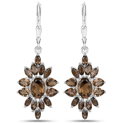 16.36 Carat Genuine Smoky Quartz .925 Sterling Silver 3 Piece Jewelry Set (Ring, Earrings, and Pendant w/ Chain)