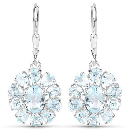 14.02 Carat Genuine Blue Topaz and White Topaz .925 Sterling Silver 3 Piece Jewelry Set (Ring, Earrings, and Pendant w/ Chain)