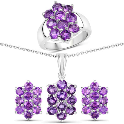 6.80 Carat Genuine Amethyst .925 Sterling Silver 3 Piece Jewelry Set (Ring, Earrings, and Pendant w/ Chain)