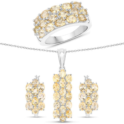 8.32 Carat Genuine Citrine .925 Sterling Silver 3 Piece Jewelry Set (Ring, Earrings, and Pendant w/ Chain)